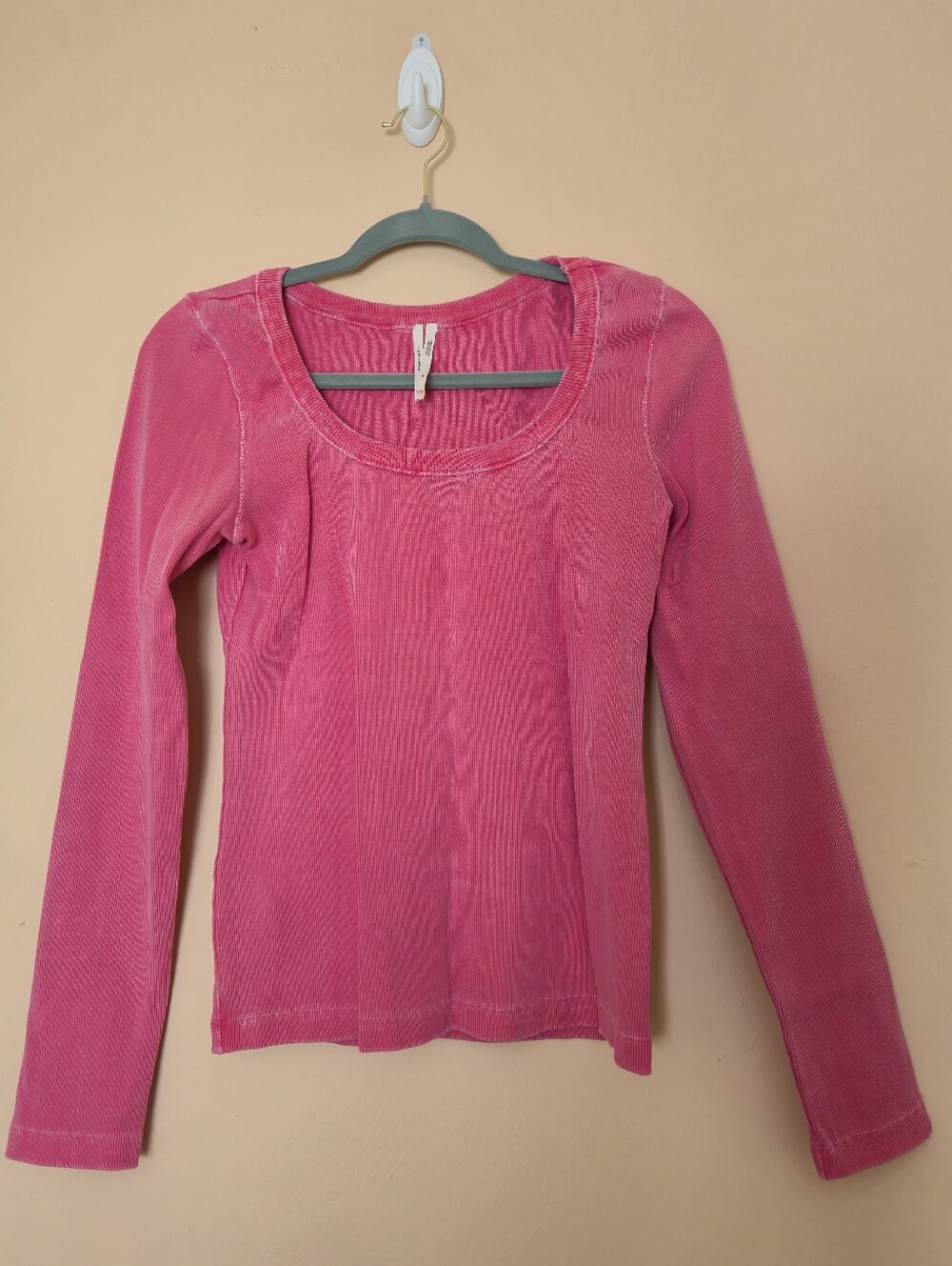 Anthropologie Hot Pink Long-Sleeve Scoop Neck Top